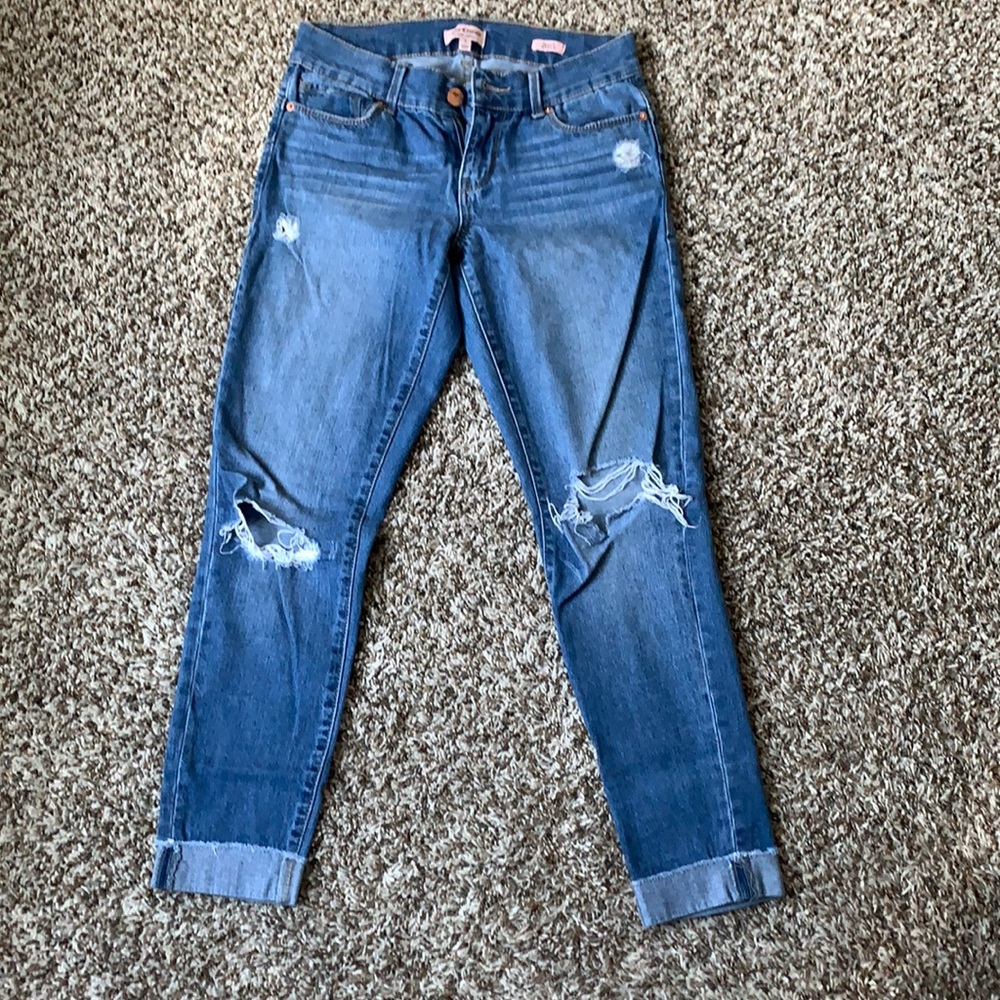 Juicy Couture skinny ankle cropped “ripped” jeans